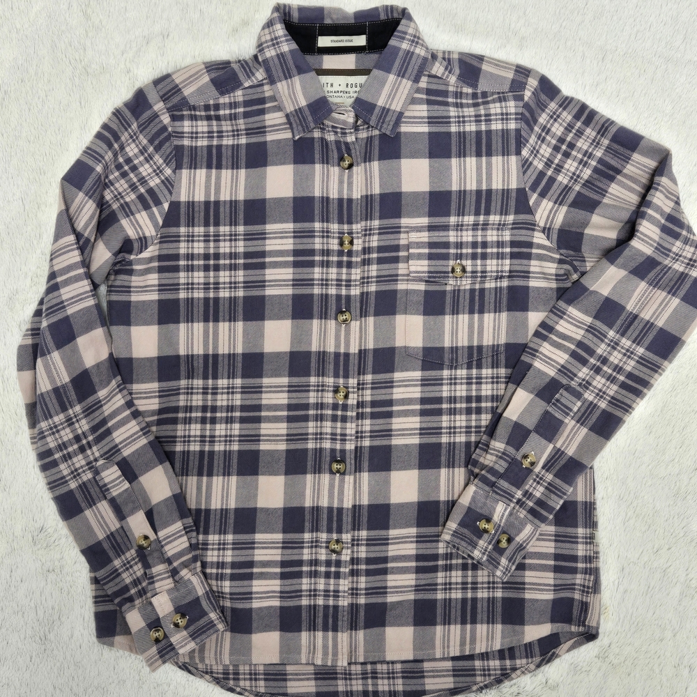 Smith +Rogue  Plaid Button-Down Shirt in Navy and Pink